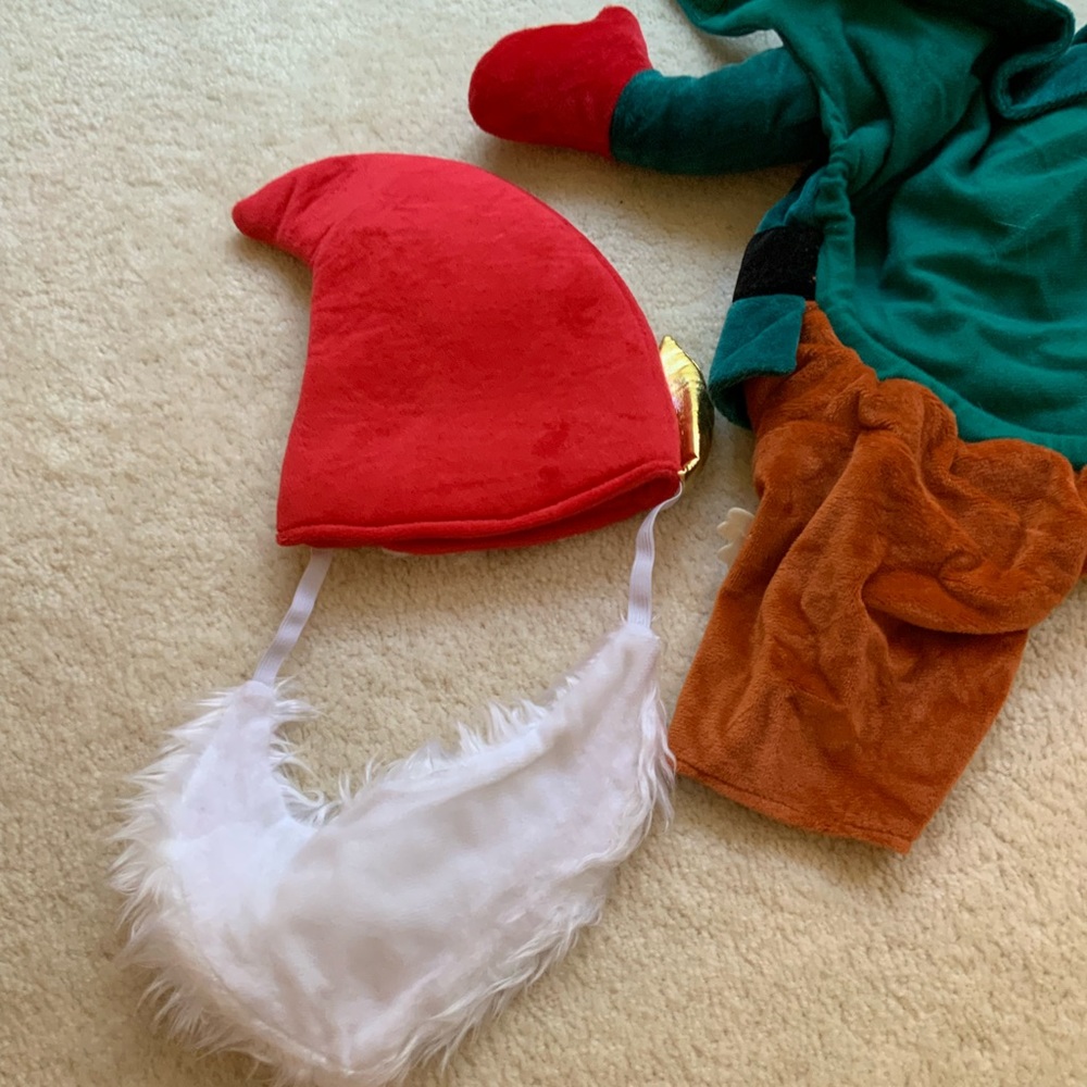 ADORABLE CHRISTMAS ELF DOG HALLOWEEN COSTUME OUTFIT WITH CAP AND BEARD - Picture 7 of 16